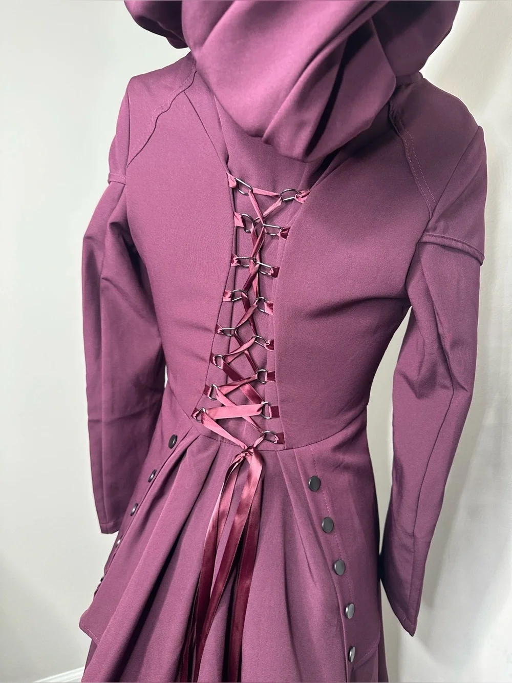 Fashion Plum Asymmetric lace -Back jacket /dress with Hood-nwot- small